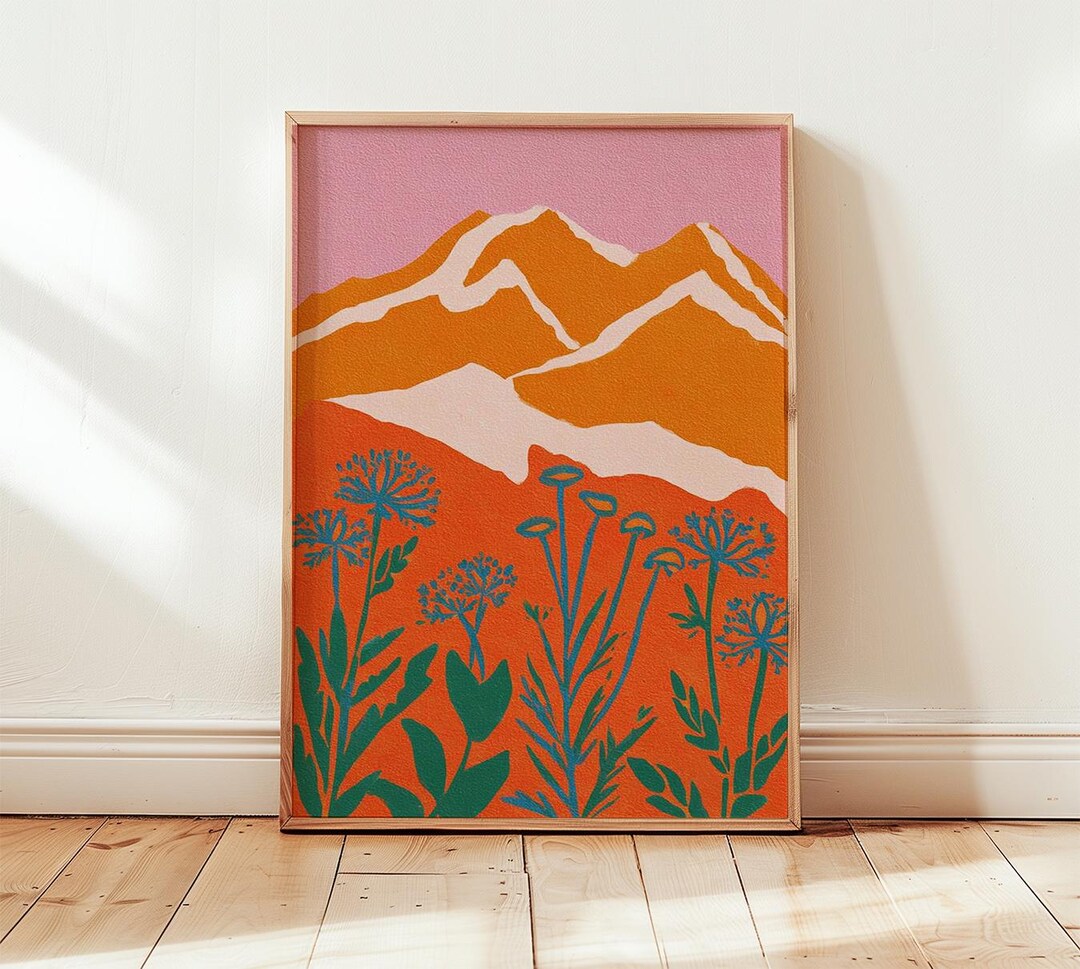 Sunset Mountain Wall Art, Bold Minimalist Landscape Print, Modern ...