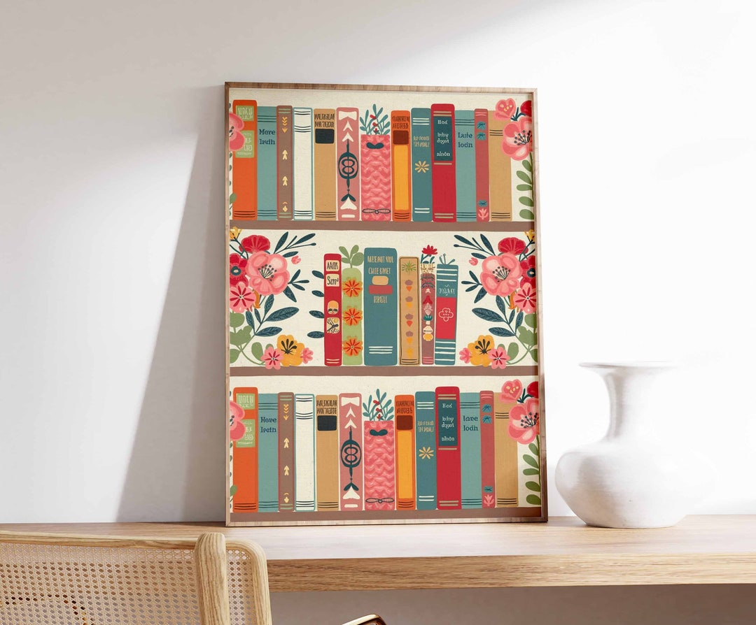 Vintage Library Poster, Book Art, Reading Poster, Book Lovers Gift