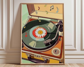 Retro Record Player Art Print, Funky Music Decor