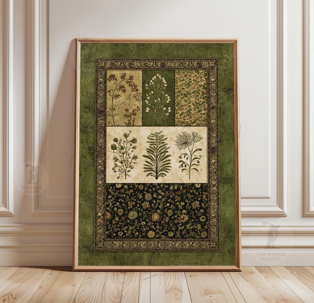 Patchwork Poster Design Vintage Botanical Patchwork Poster | Antique Floral Wall Art, Green ...