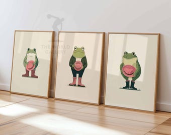 Frog Wearing Boots Poster Set, Funny Animal Art Prints