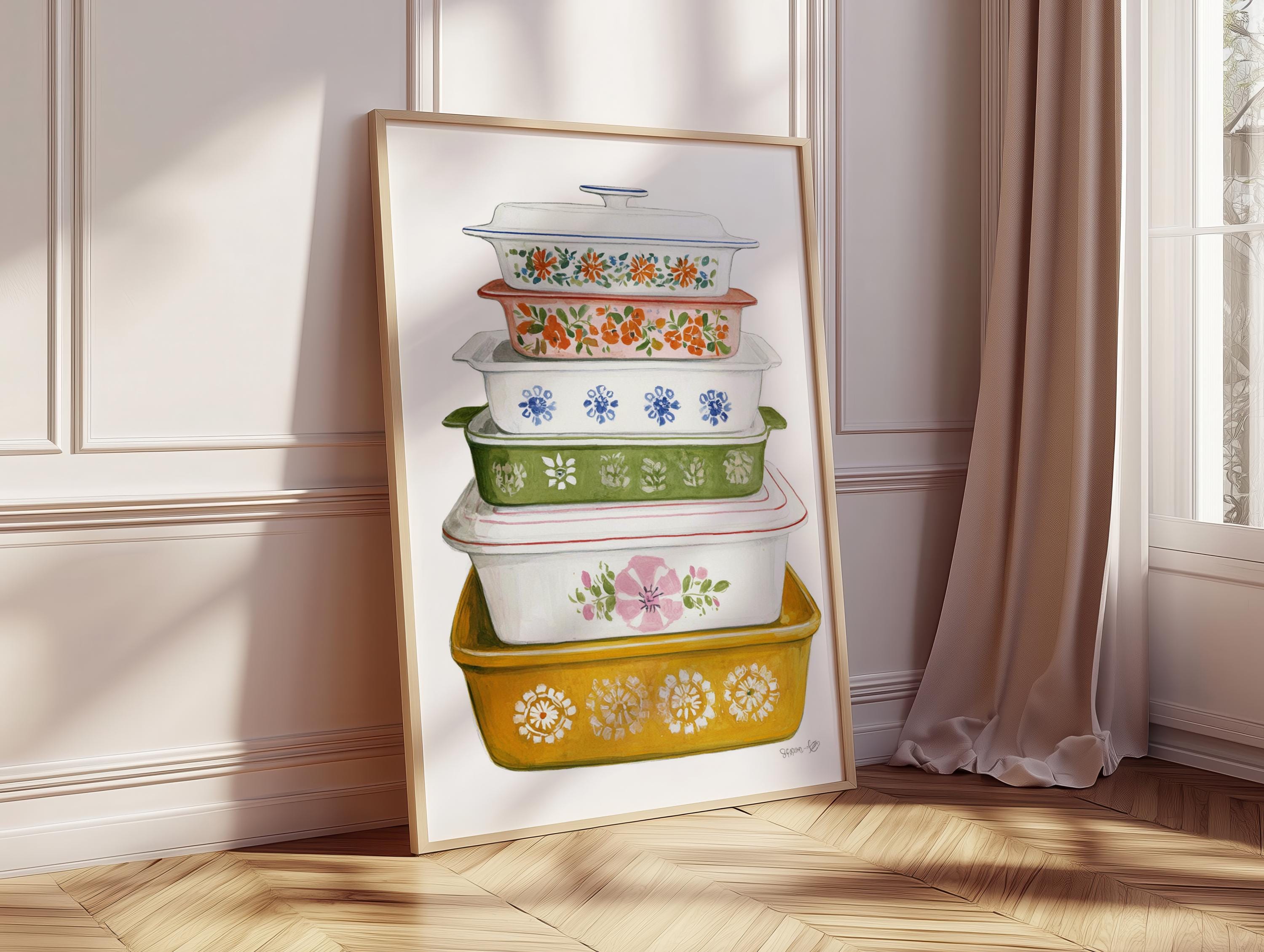 Pyrex Artwork Retro Kitchen Wall Art, Vintage Pyrex Print, Colorful Pottery Poster ...