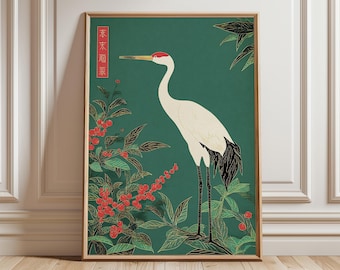Japanese Crane Art Print, Minimalist Oriental Zen Decor