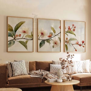 Vintage Cherry Blossom Tree Set of 3 Prints, Rustic Decor, Floral Wall Art, Farmhouse Decor, Botanical Print, Tropical Decor, Kitchen Prints
