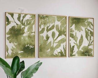 Green Watercolor Leaf Print Set, Botanical Wall Art