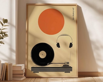 Minimalist Japanese Vinyl Poster, Retro Record Player Wall Art