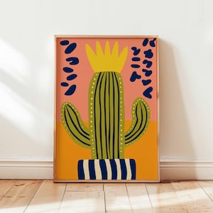 Mexikanisches Kaktus Poster mit japanischem Einfluss, Retro botanische Wandkunst Druck, buntes Wüstenpflanzendekor, moderne minimalistische Kaktuskunst