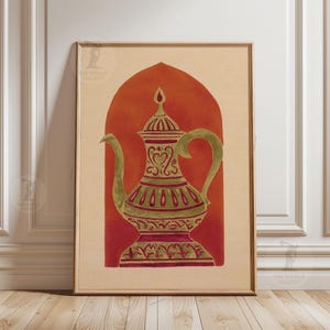 Poster Arabisch Kaffeekanne | Nahöstliche Teekanne Wandkunst | Islamische Kalligraphie Dekor Print