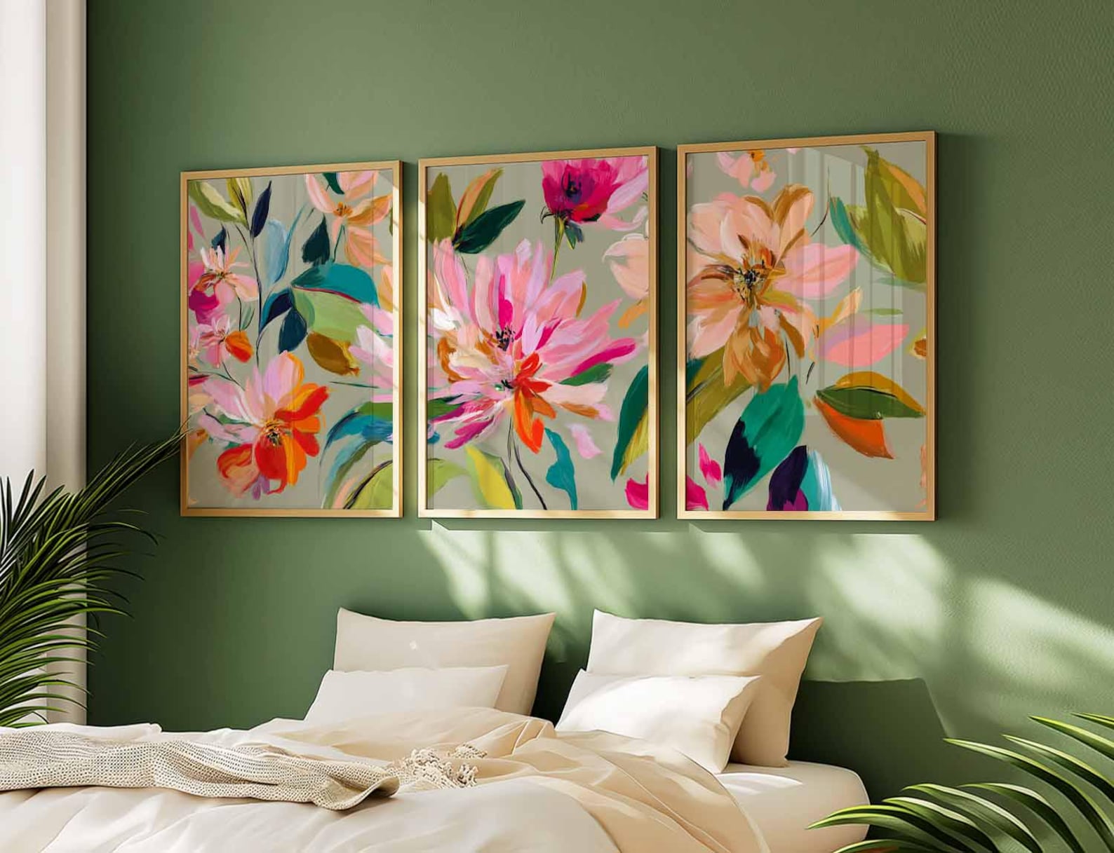 Visual Reference: Abstract Floral Wall Art Set Of 3 Colorful Modern Flower