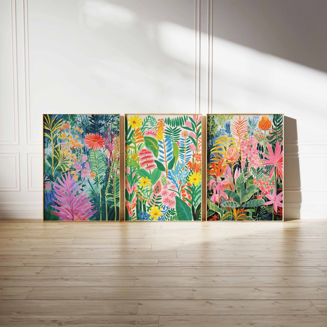 Botanical Set of 3 Prints Colourful Boho Floral Wall Art - Etsy