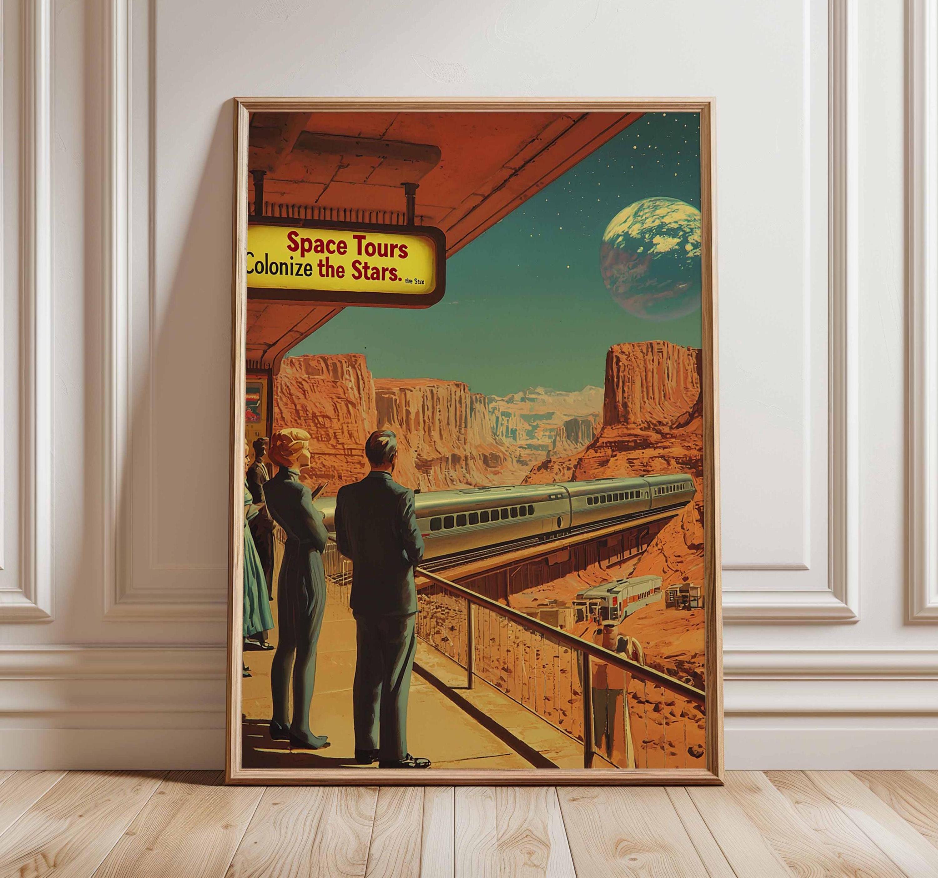 Retro Sci-Fi Poster, 70s Surreal Cosmic Decor, Futuristic Space Poster, Vintage Landscape Print, Space Artwork for Bedroom, Living Room