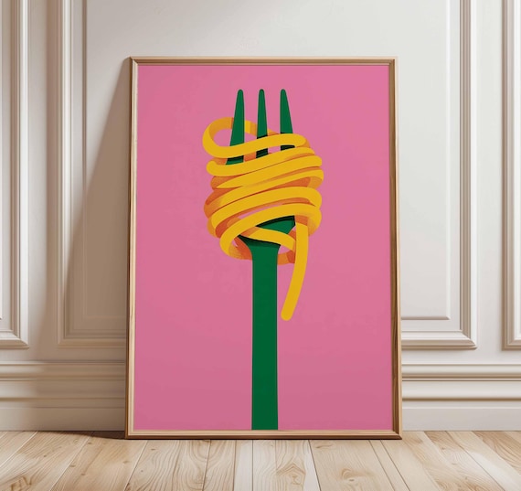 Pasta Wall Art, Modern Kitchen Poster, Italian Food Print, Bold Pop Art Illustration, Retro Dining Room Decor
