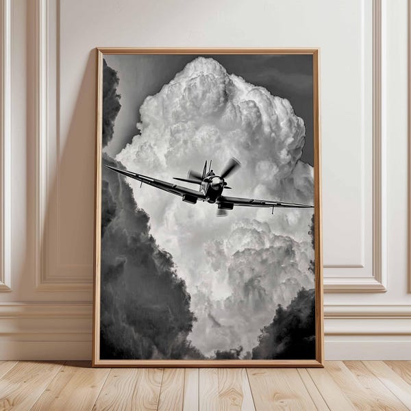 Stampa di un aereo Spitfire della Seconda Guerra Mondiale, decorazione murale a tema aeronautico, regalo per piloti.