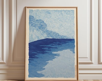 Blue Ocean Landscape Poster | Minimal Coastal Illustration | Abstract Seascape Wall Art