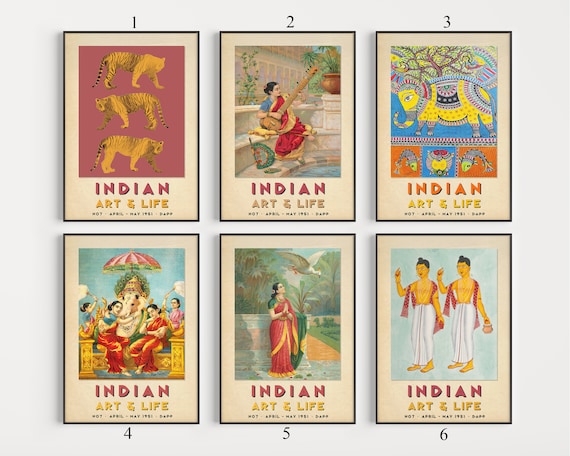 Indian Art Print Set, Traditional Cultural Decor, Vintage Style - Etsy