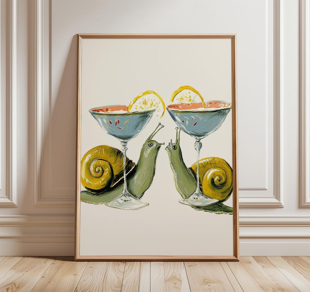 Whimsical Snail Cocktail Art Print, Playful Kitchen Bar Illustration - Etsy