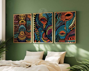 African Tribal Art Prints, Geometric Wall Decor, Set of 3 - Etsy