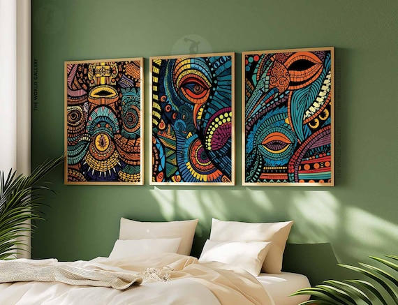 African Tribal Art Prints, Geometric Wall Decor, Set of 3 - Etsy