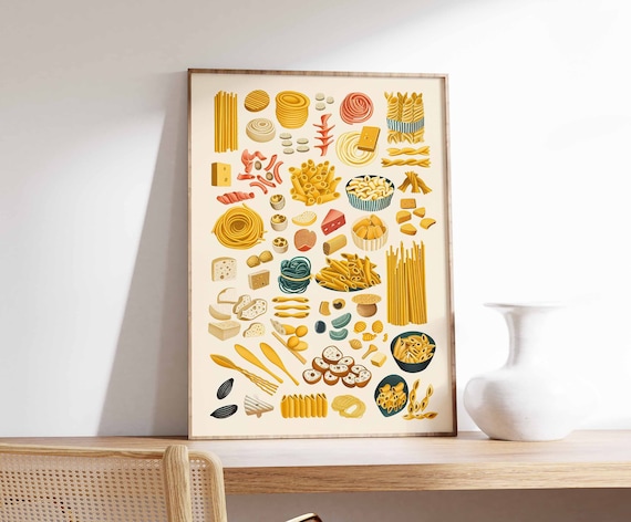 Pasta Poster, Pasta Art, Italian Food Print, Kitchen Decor, Kitchen Poster, Italian Food Poster, Cooking Poster, Restaurant Decor
