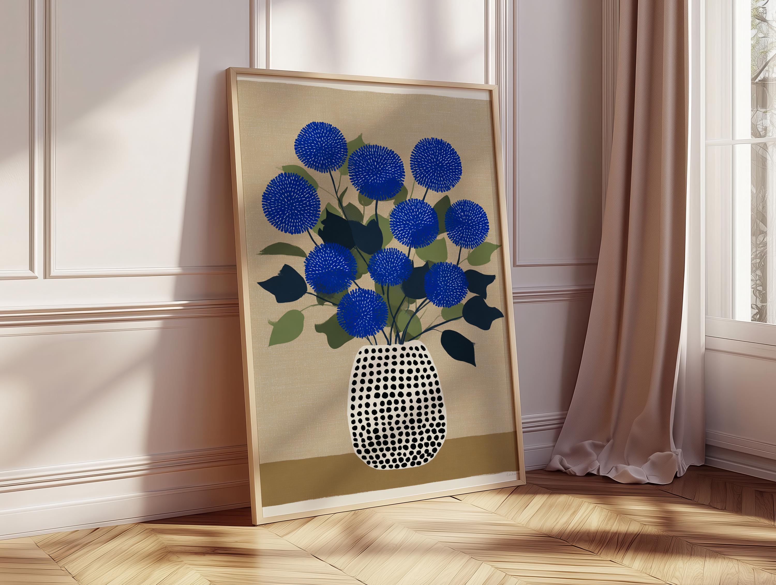 Mid-century Blue Flower Vase Print, Modern Floral Wall Art - Etsy