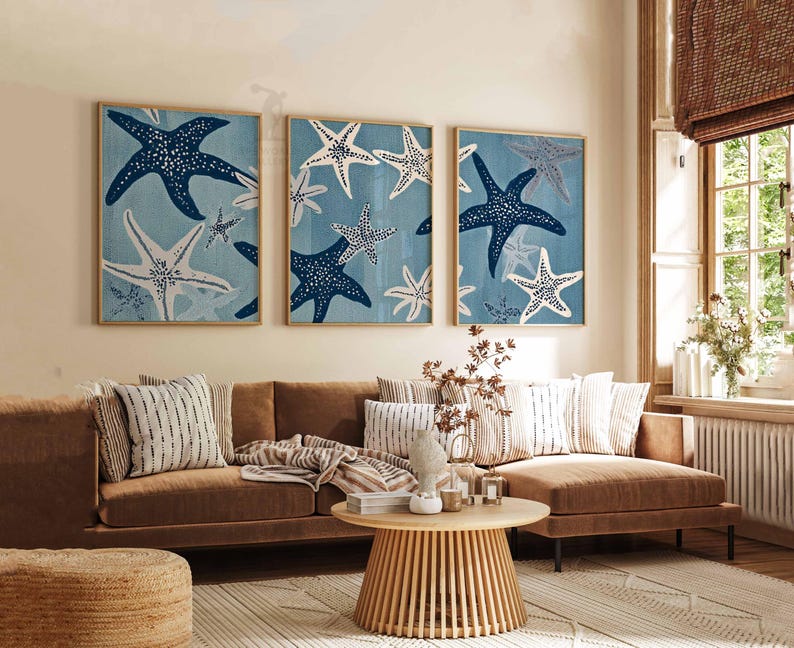 Set of 3 Starfish Wall Art Prints, Coastal Beach Posters, Nautical ...