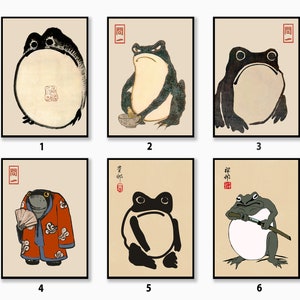 Japanese Frog Poster Sets,  Japanese Animal Decor, Oriental Wall Print, Japanese Art Print, Animal Art, Funny Frog Poster, Gift, A1/A2/A3/A4