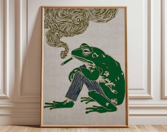 Vintage Japanischer Stil Frosch Kunstdruck, Retro Tier Poster
