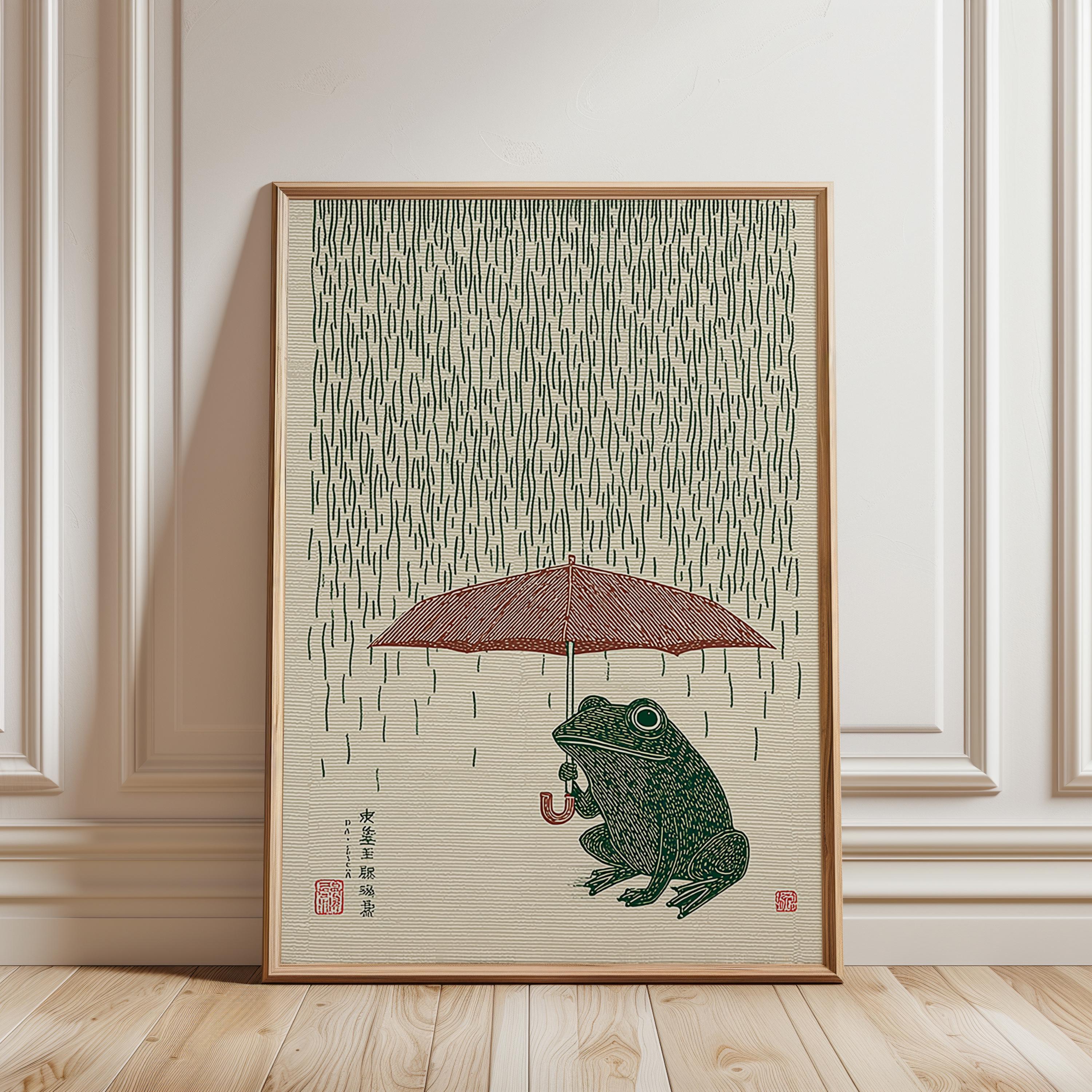 Japanese Frog With Umbrella Poster, Woodblock Art Print - Etsy