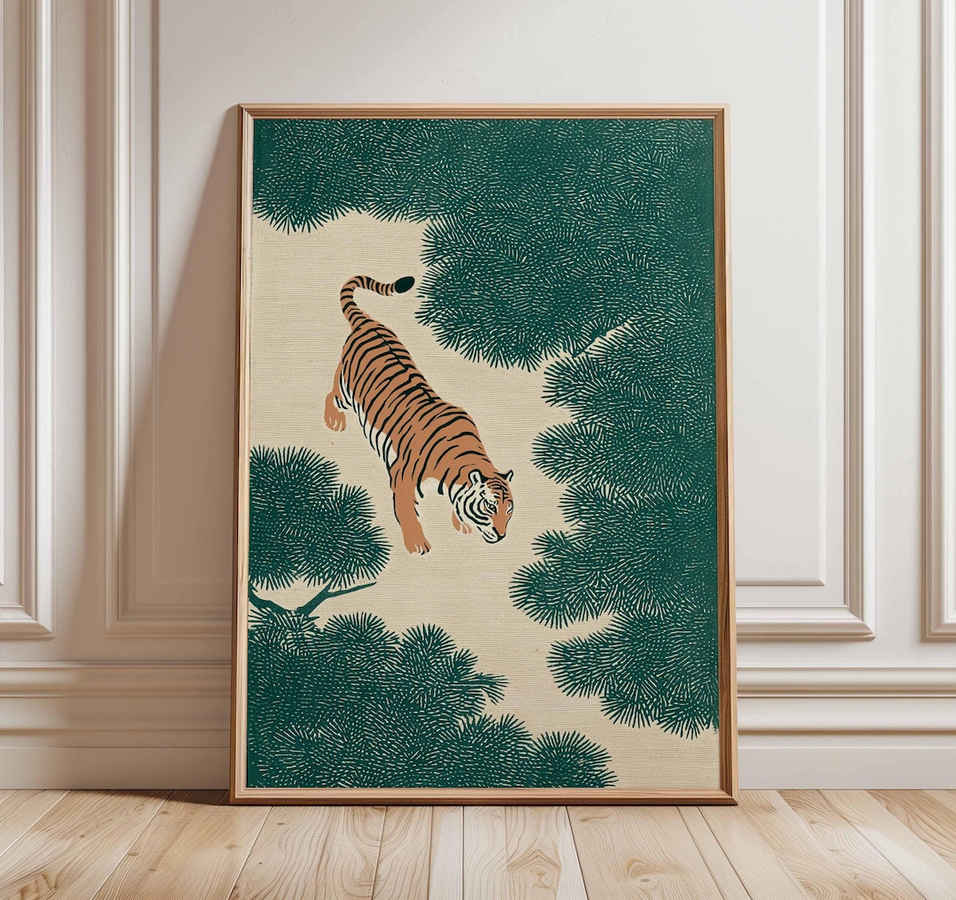 Japanese Tiger Poster, Minimalist Asian Wall Art, Vintage Nature Print ...