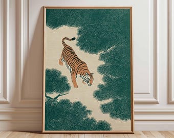 Japanischer Tiger Poster, Vintage Zen Jungle Kunstdruck