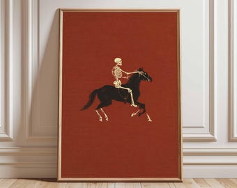 Vintage Skeleton Cowboy Horseback Riding Art Print