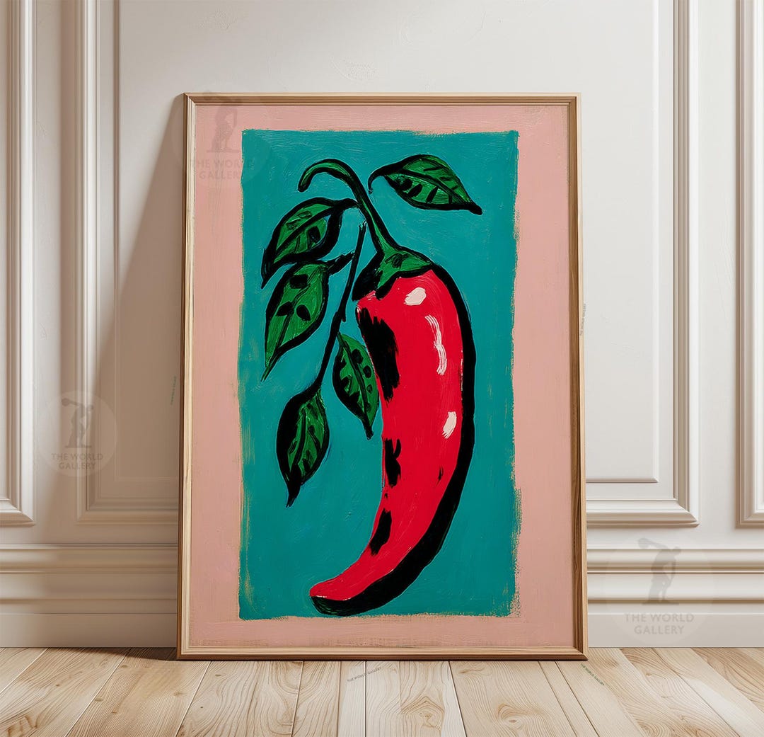 Chilli Pepper Poster | Bold Kitchen Wall Art | Vintage Food ...