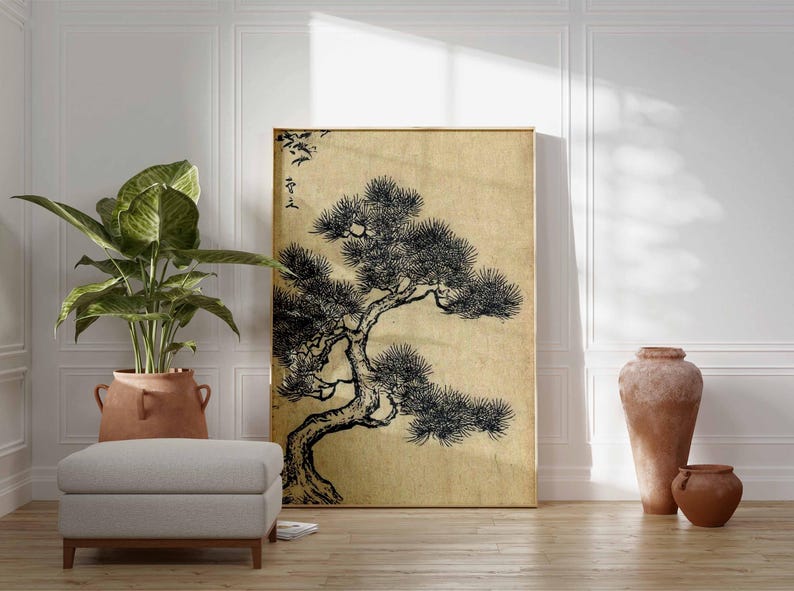 Japanese Ink Tree Art Print | Zen Minimalist Wall Art | Asian Landscape ...