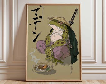 Lámina artística de rana samurái, póster de anime japonés, guerrero ninja