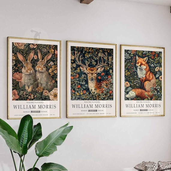 Set of 3 William Morris Posters, William Morris Prints, Animal Prints, Floral Posters, Botanical Decor, Kew Gardens Art, Floral Art