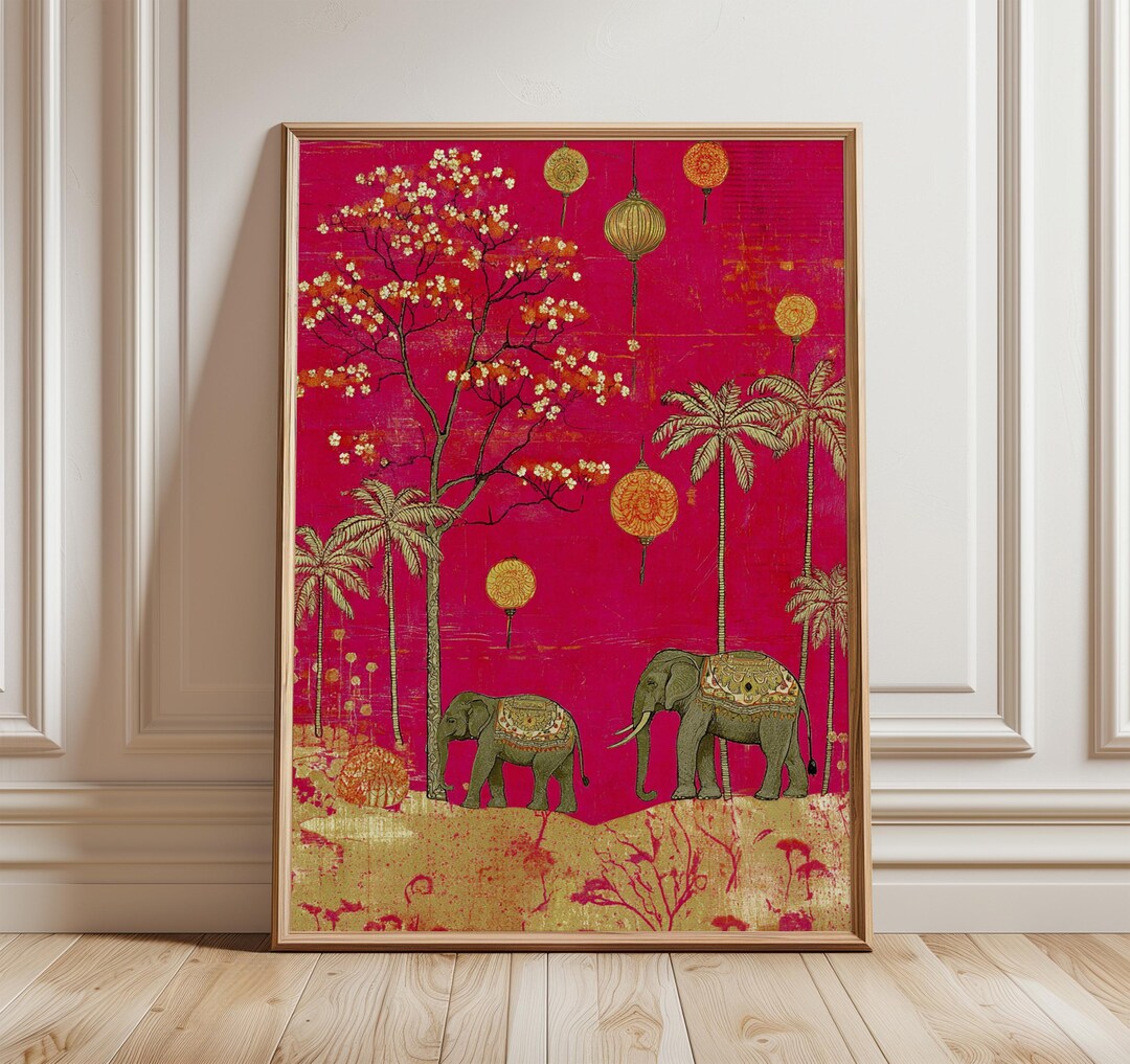 Indian Elephant Floral Print, Bohemian Oriental Wall Art - Etsy