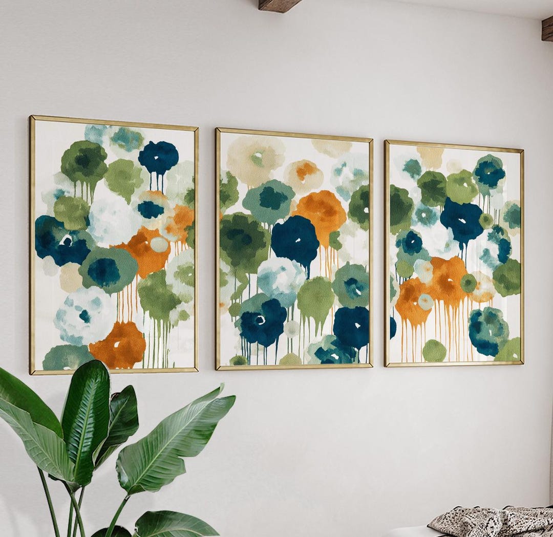 Abstract Botanical Posters Set of 3 | Green Blue Ochre | Modern Wall ...