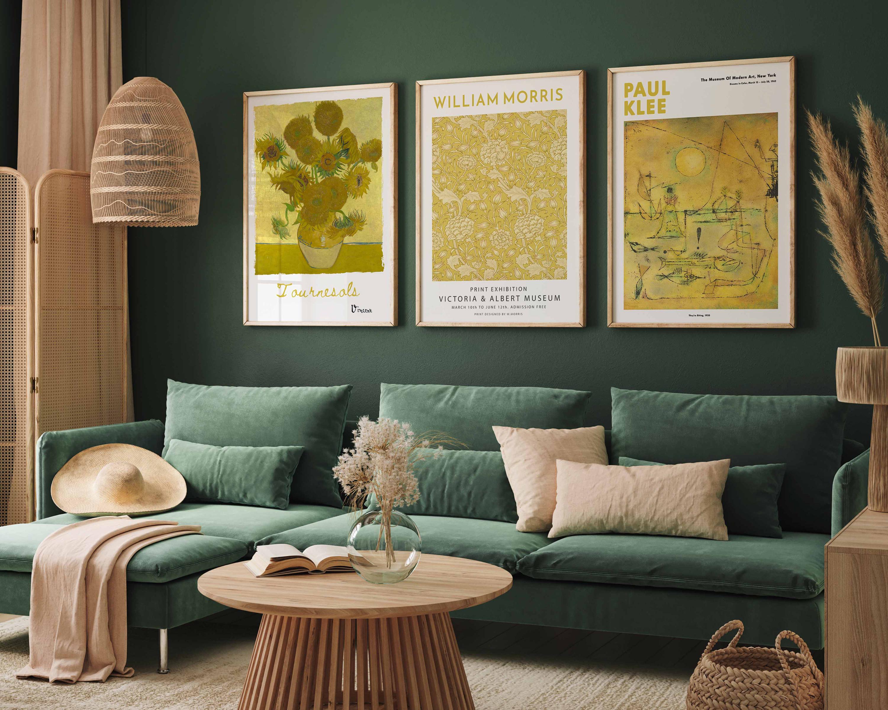 Yellow Art Prints Set – Van Gogh Sunflowers, William Morris Floral