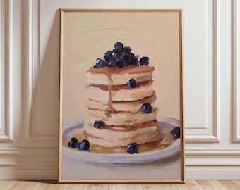 Blaubeer-Pfannkuchen-Stilllebenmalerei-Druck | Küchen Wandkunst