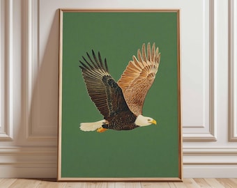 Vintage Bald Eagle Poster, Majestic Bird Wall Art Print