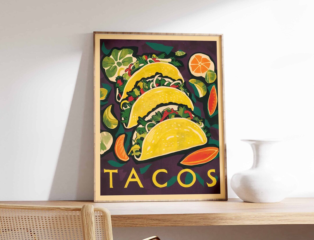 Tacos Poster, Mexican Food Art, Mexican Decor, Kitchen Decor, Kitchen ...