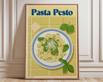 Pasta Pesto Poster, Retro Italian Kitchen Print
