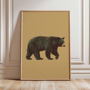Vintage Bear Poster, Minimalist Animal Wall Art Print, Mid Century Nature Artwork, Modern Wildlife Decor, Retro Woodland Illustration