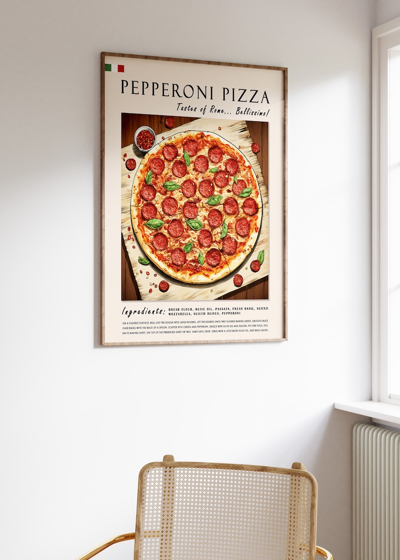 Pepperoni Pizza Poster, Italian Food Kitchen Print - Etsy