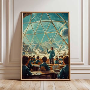 Póster retro de ciencia ficción, decoración cósmica surrealista de los años 70, póster espacial futurista, impresión de paisaje vintage, obra de arte espacial para dormitorio y sala de estar.