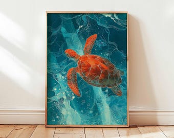 Meeresschildkröte Poster, Meeresschildkröte, Wandbild, Küstendeko