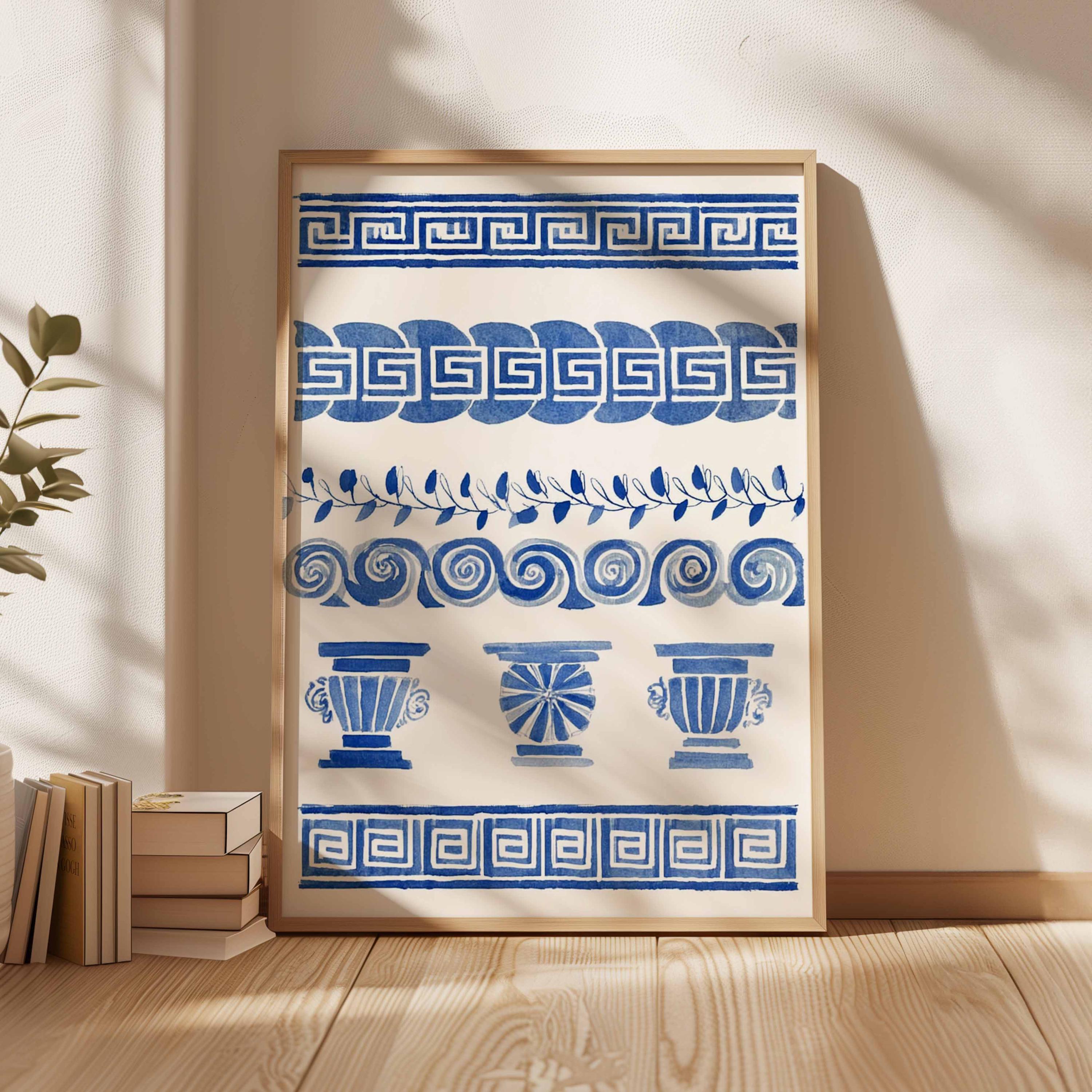 Blue Greek Pattern Art Print, Blue Pattern Wall Art, Hellenic Geometric ...