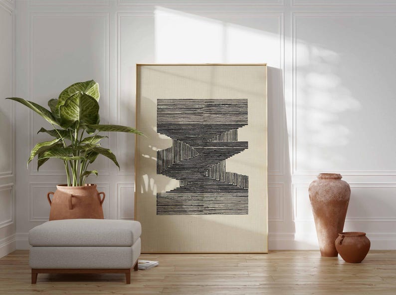 Abstract Geometric Line Art | Minimalist Black and White Poster ...