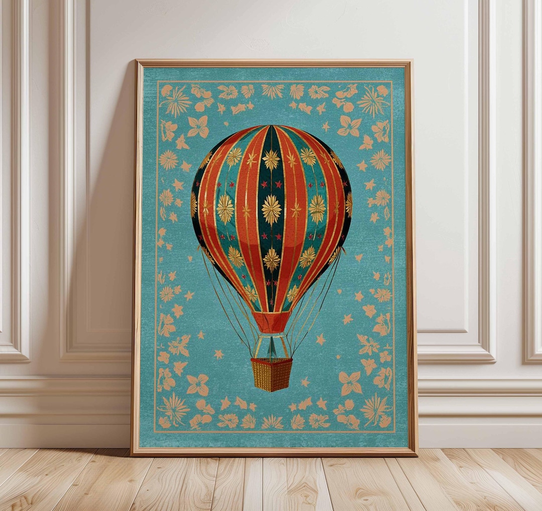 Vintage Hot Air Balloon Art Print | Retro Travel Poster - Etsy