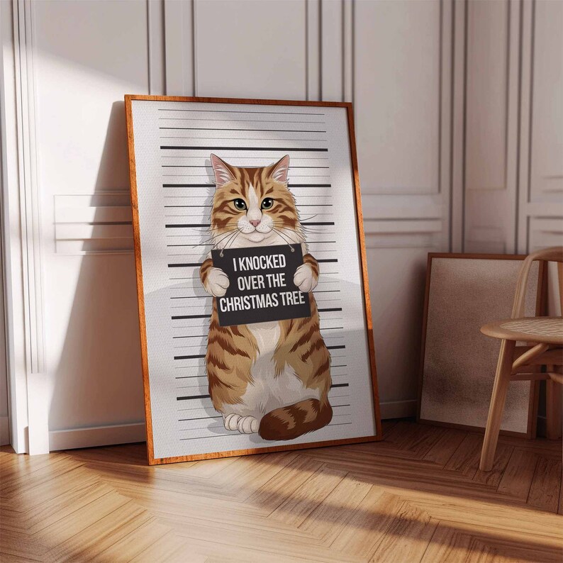 Funny Christmas Poster, Cat Poster, Festive Decor, Winter Art, Winter